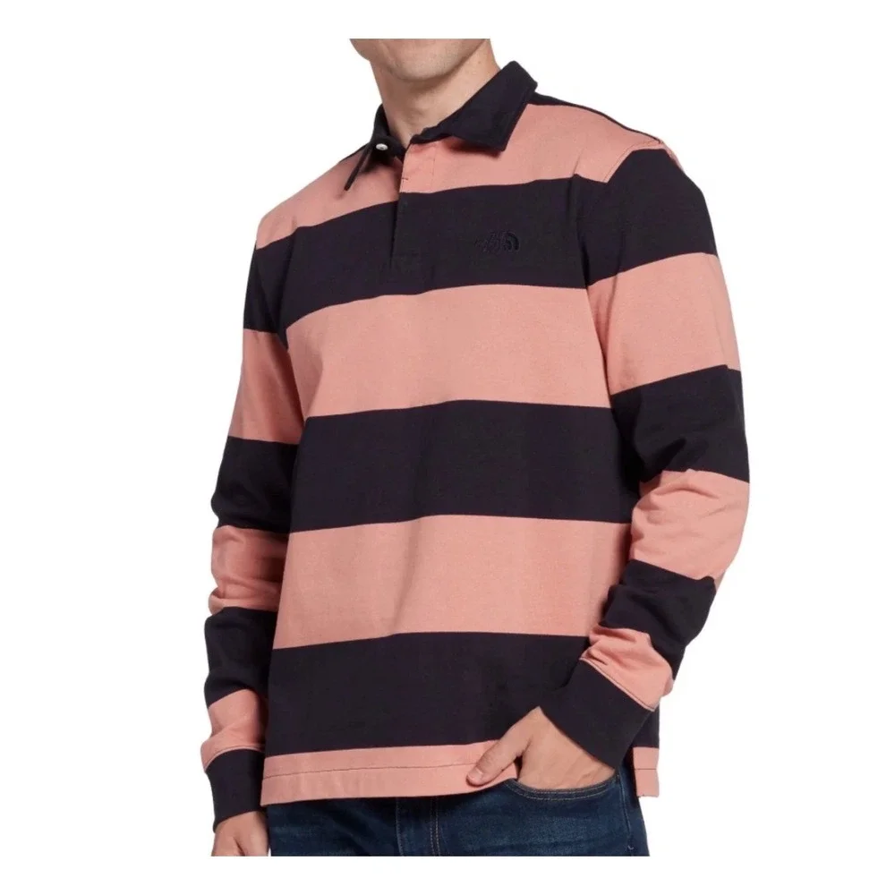 The North Face Berkeley Rugby Shirt Pink Navy Stripes Men Size M Heritage Sporty